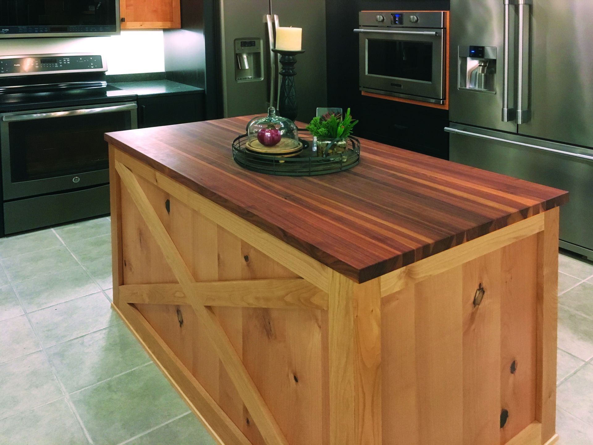 Kitchen island with hardwood countertop