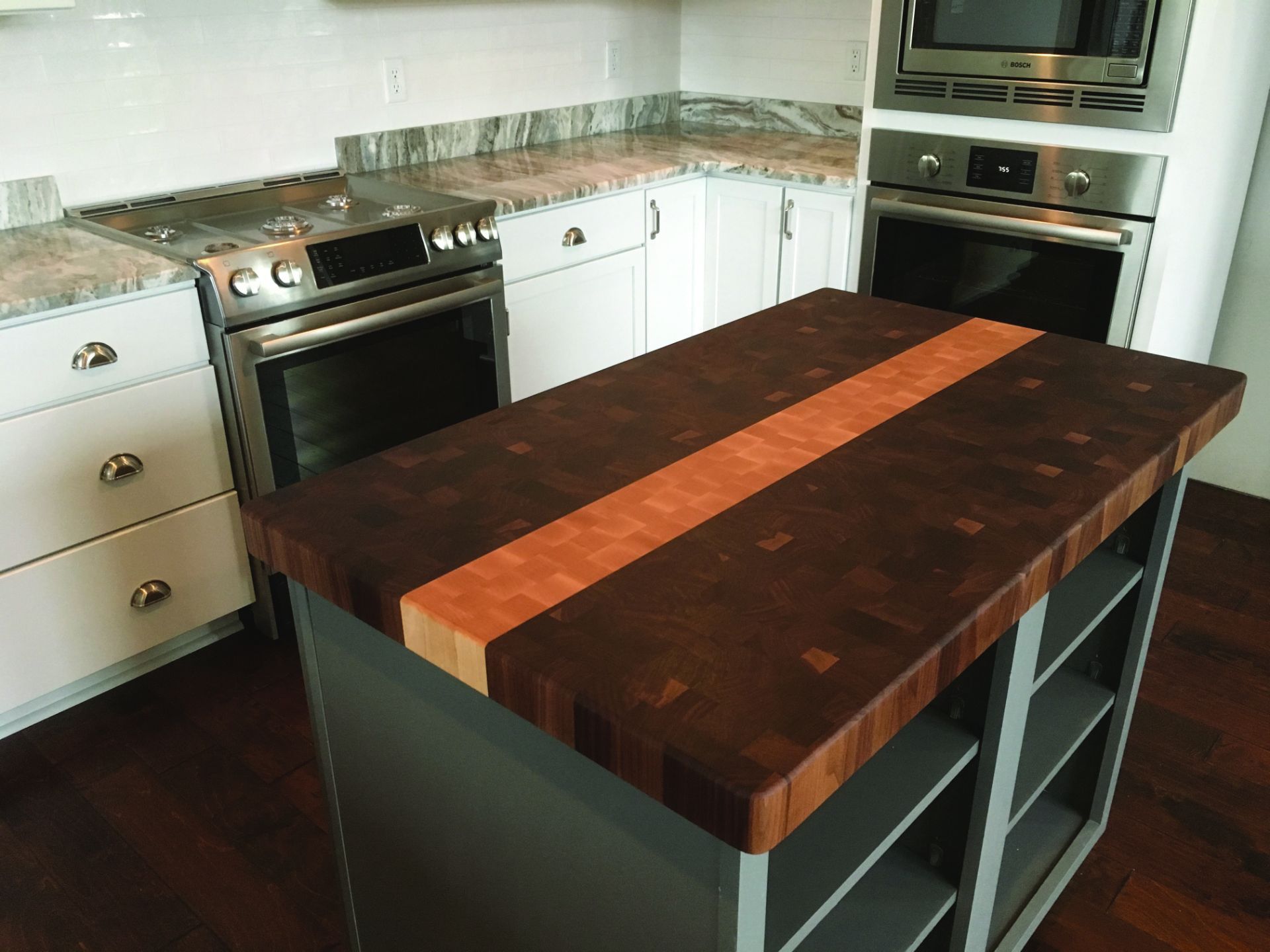 Custom hardwood countertop in a residential kitchen by Southside Woodshop